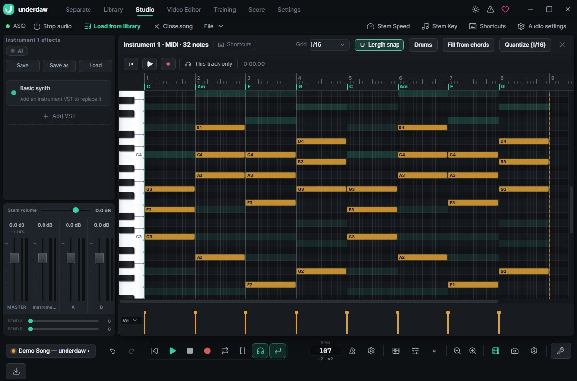 underdaw 피아노롤 화면